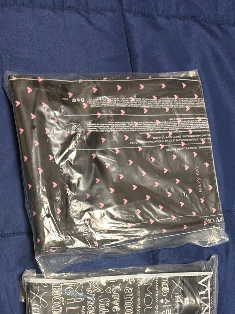 Mary Kay Black Cosmetic Bags with Pink Heart and White Script Prints